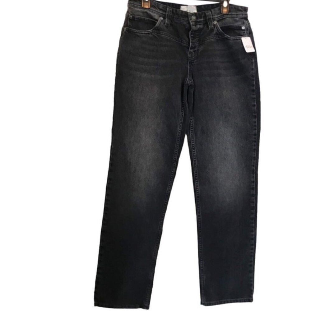 Free People NEW Straight Leg Black Jeans Front Detail Button Fly Pockets Wide 27